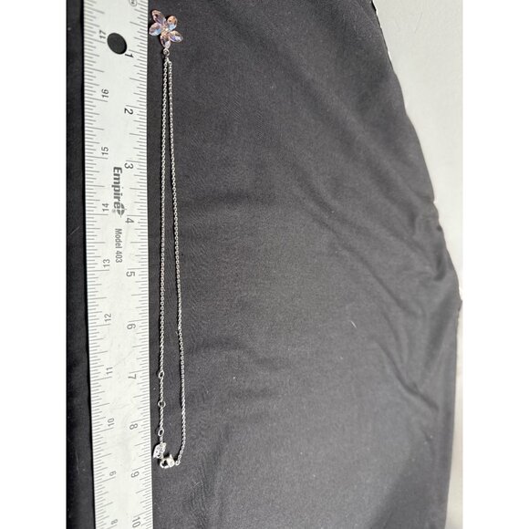 Swarovski L. Pink Flower Pendant Necklace SWAN Signed Dainty Chain Silver Tone - Picture 4 of 6